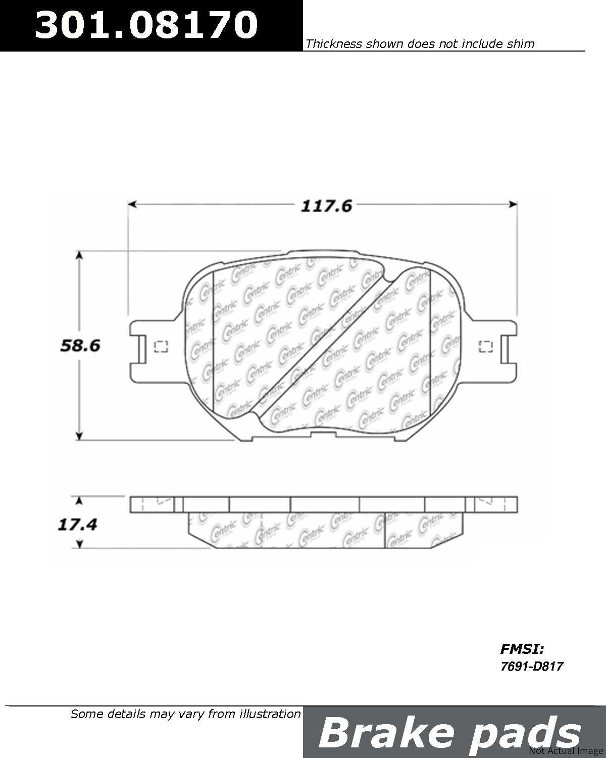 Front View of Front Disc Brake Pad Set CENTRIC 301.08170