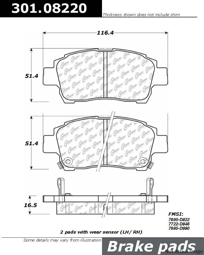 Front View of Front Disc Brake Pad Set CENTRIC 301.08220