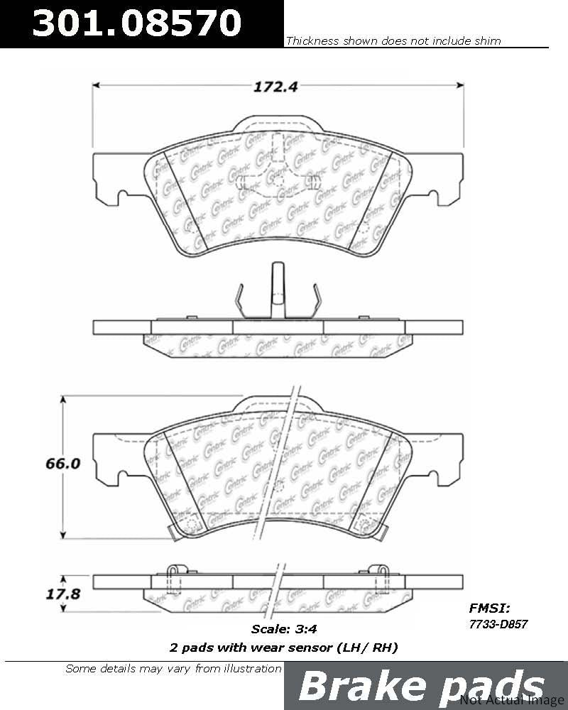 Front View of Front Disc Brake Pad Set CENTRIC 301.08570