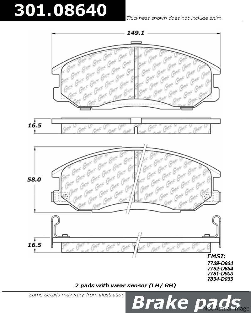 Front View of Front Disc Brake Pad Set CENTRIC 301.08640