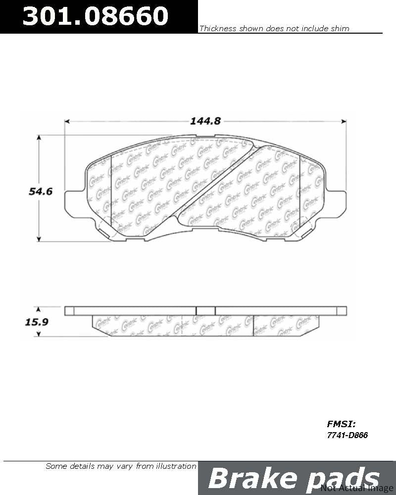 Front View of Front Disc Brake Pad Set CENTRIC 301.08660