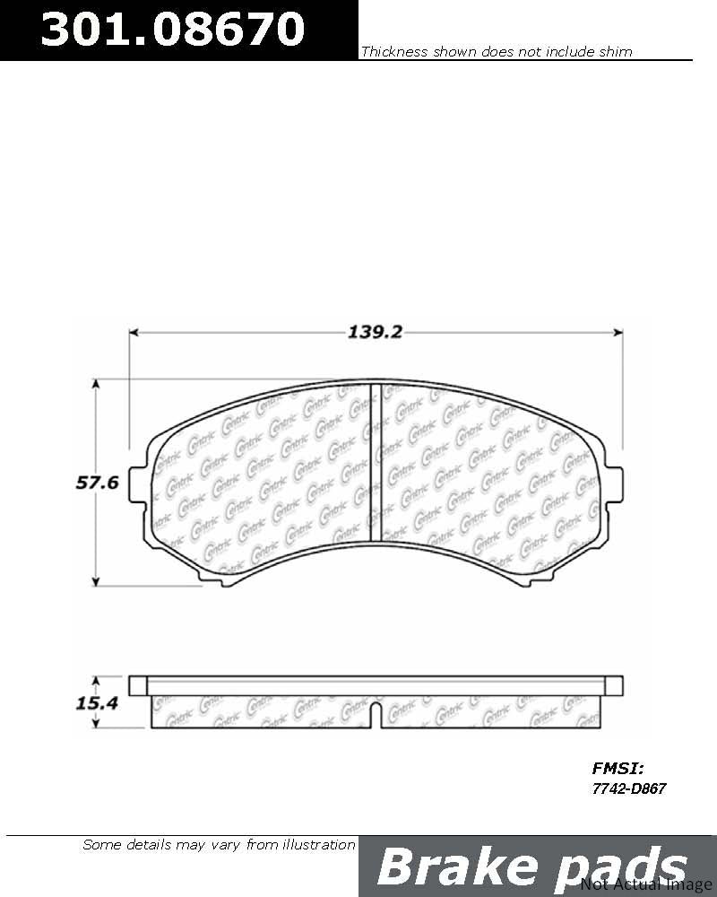 Front View of Front Disc Brake Pad Set CENTRIC 301.08670