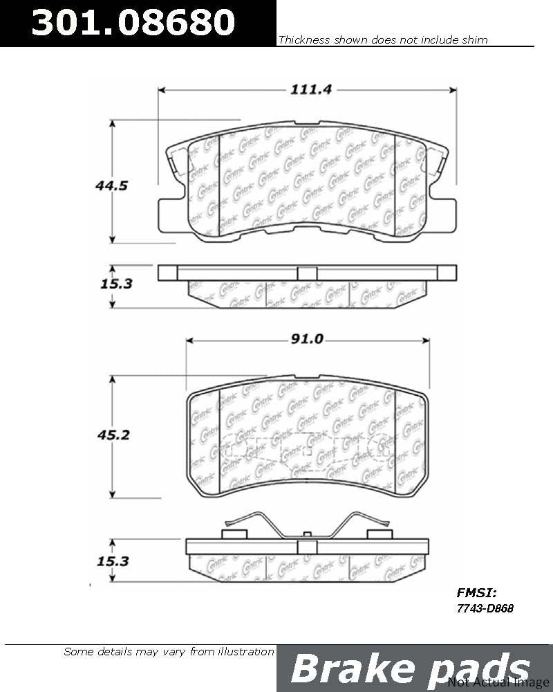 Front View of Rear Disc Brake Pad Set CENTRIC 301.08680