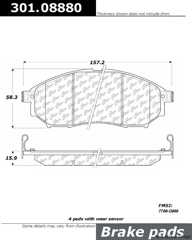 Front View of Front Disc Brake Pad Set CENTRIC 301.08880