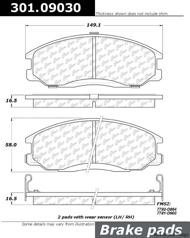 Front View of Front Disc Brake Pad Set CENTRIC 301.09030