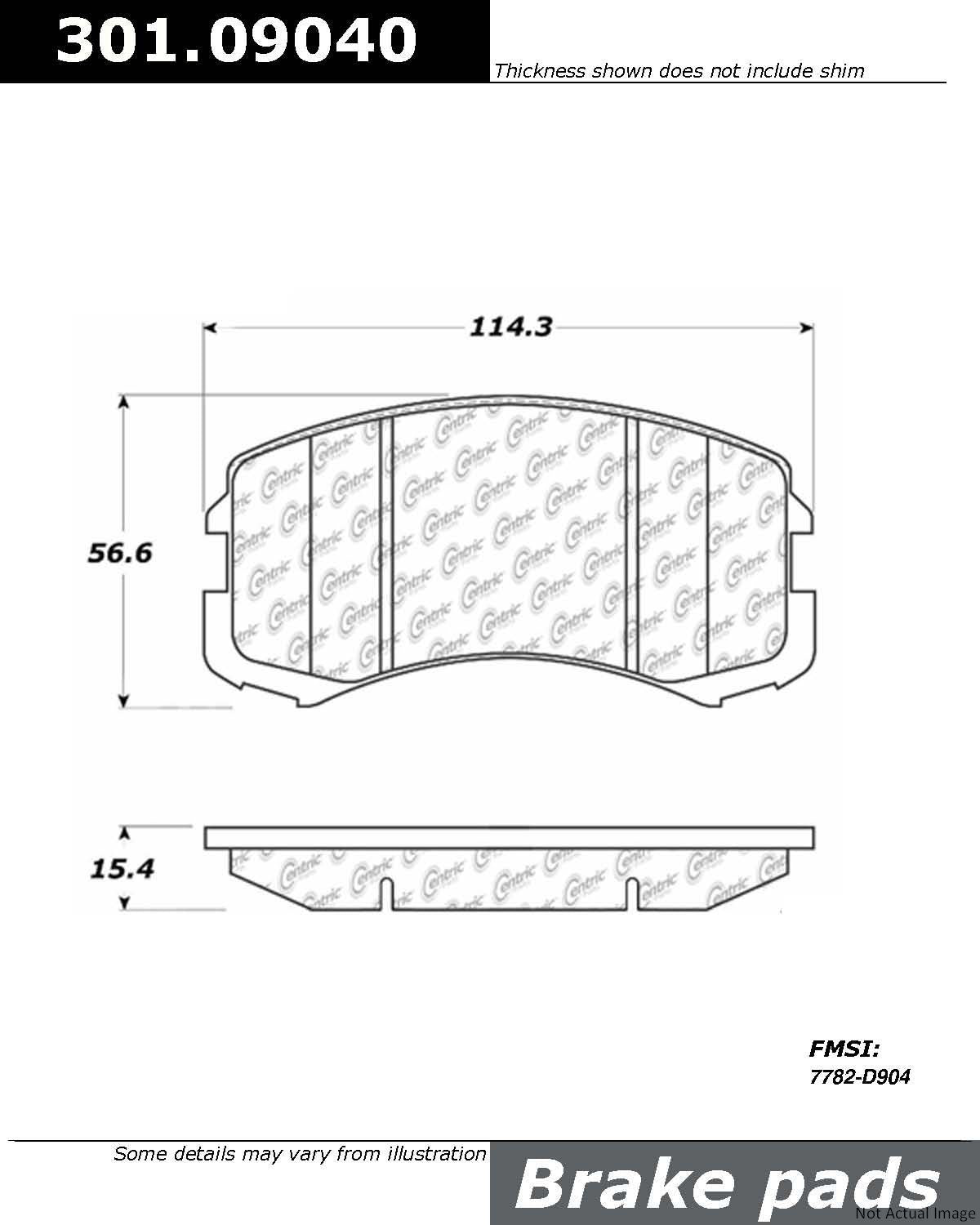 Front View of Front Disc Brake Pad Set CENTRIC 301.09040