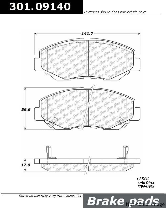 Front View of Front Disc Brake Pad Set CENTRIC 301.09140