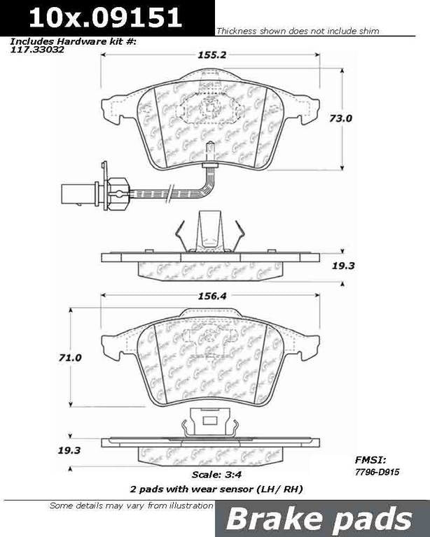 Front View of Front Disc Brake Pad Set CENTRIC 301.09151