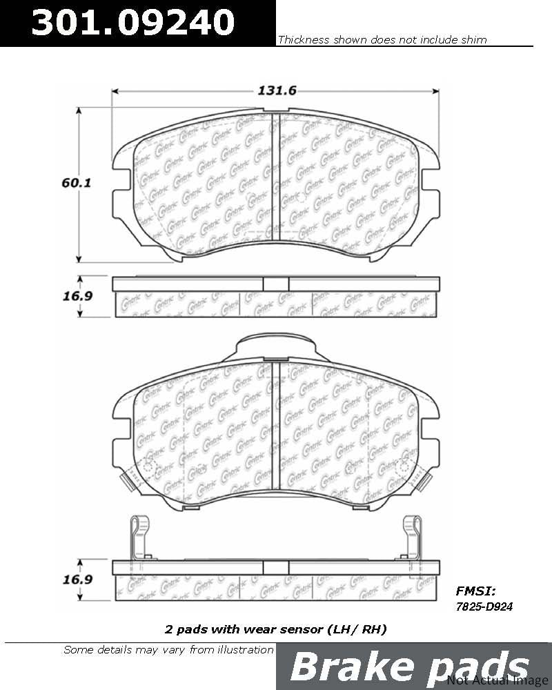 Front View of Front Disc Brake Pad Set CENTRIC 301.09240