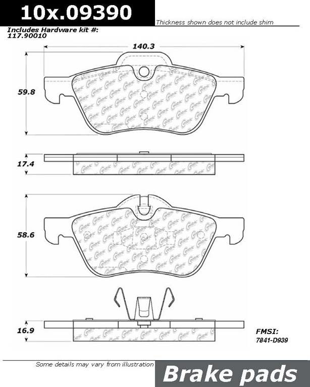 Front View of Front Disc Brake Pad Set CENTRIC 301.09390