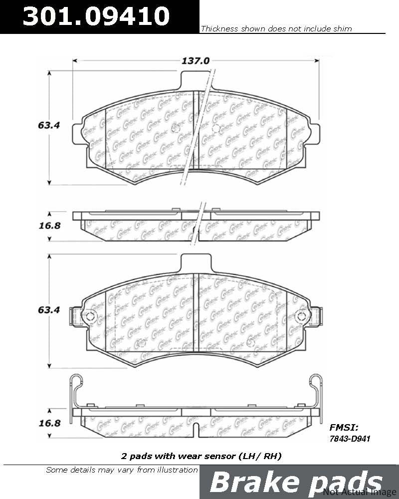 Front View of Front Disc Brake Pad Set CENTRIC 301.09410