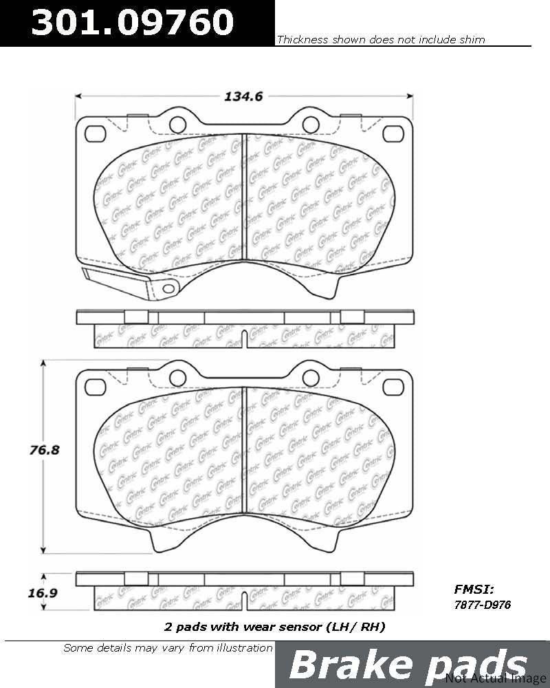 Front View of Front Disc Brake Pad Set CENTRIC 301.09760