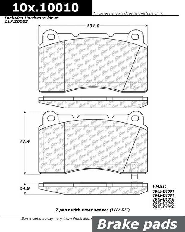 Front View of Front Disc Brake Pad Set CENTRIC 301.10010