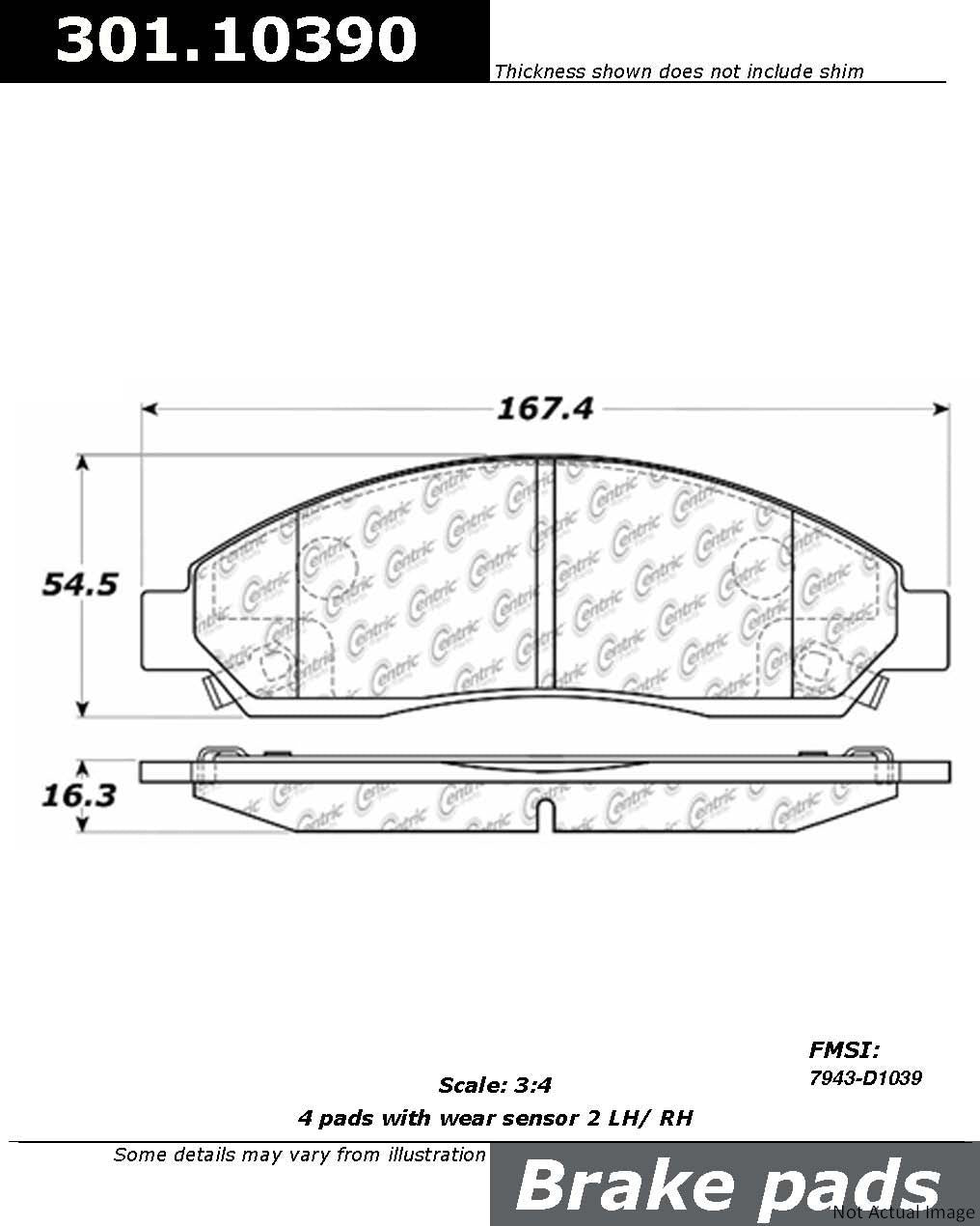 Front View of Front Disc Brake Pad Set CENTRIC 301.10390