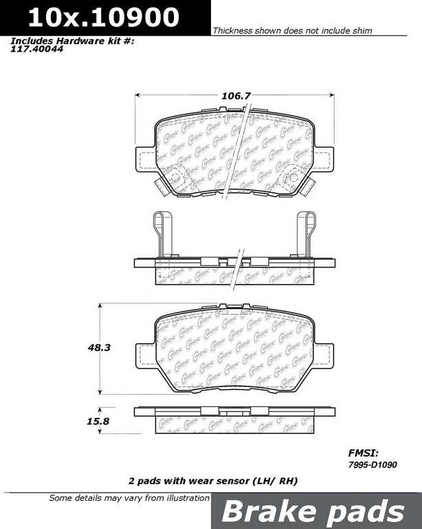 Front View of Rear Disc Brake Pad Set CENTRIC 301.10900