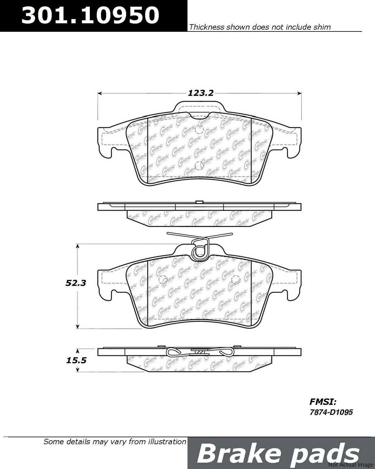 Front View of Rear Disc Brake Pad Set CENTRIC 301.10950