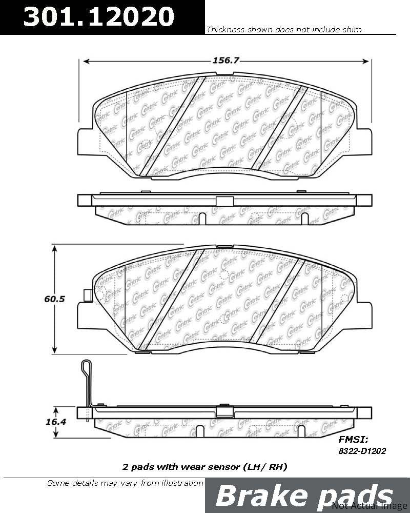 Front View of Front Disc Brake Pad Set CENTRIC 301.12020