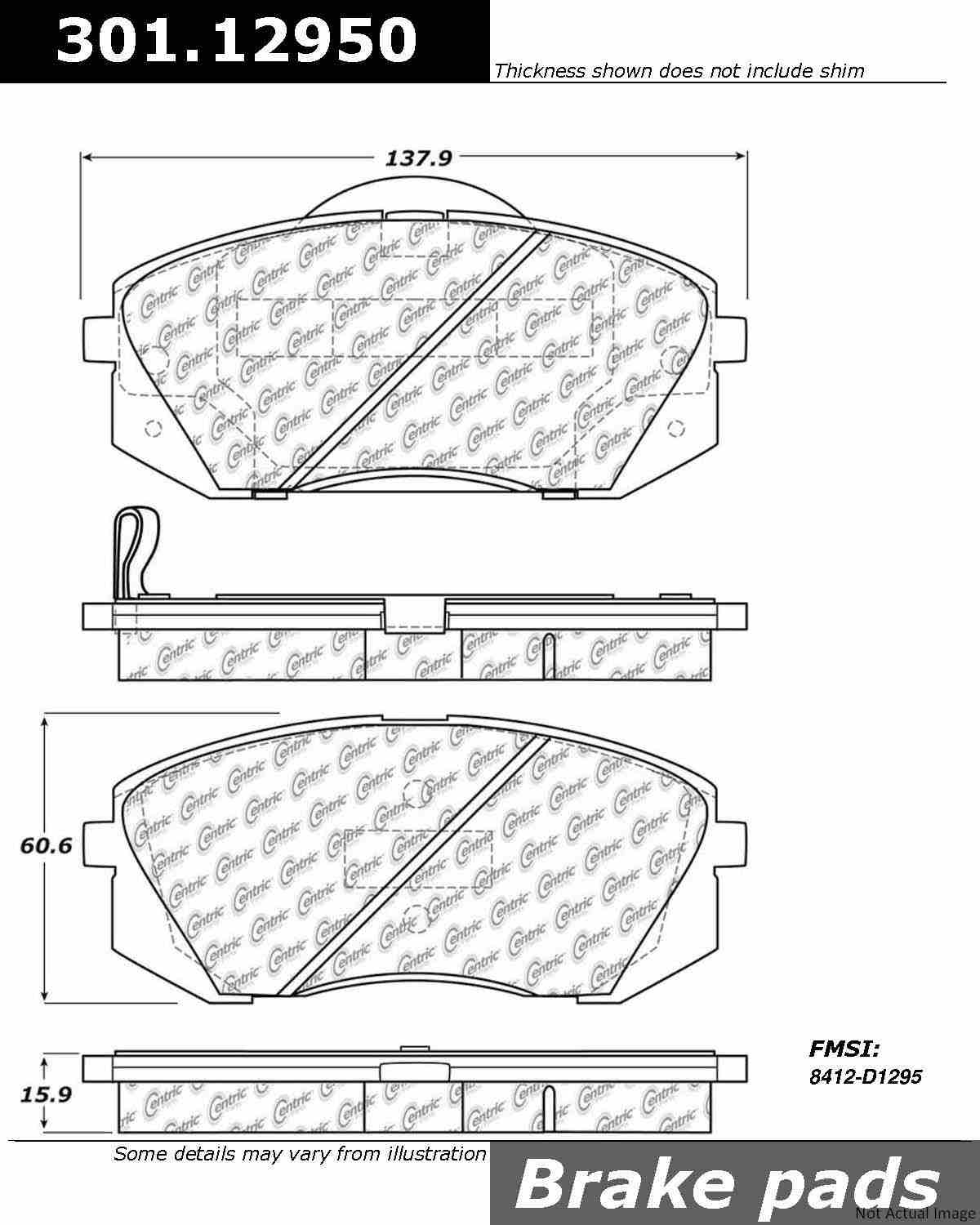 Front View of Front Disc Brake Pad Set CENTRIC 301.12950