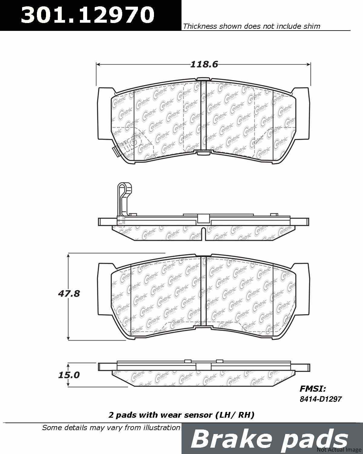 Front View of Rear Disc Brake Pad Set CENTRIC 301.12970