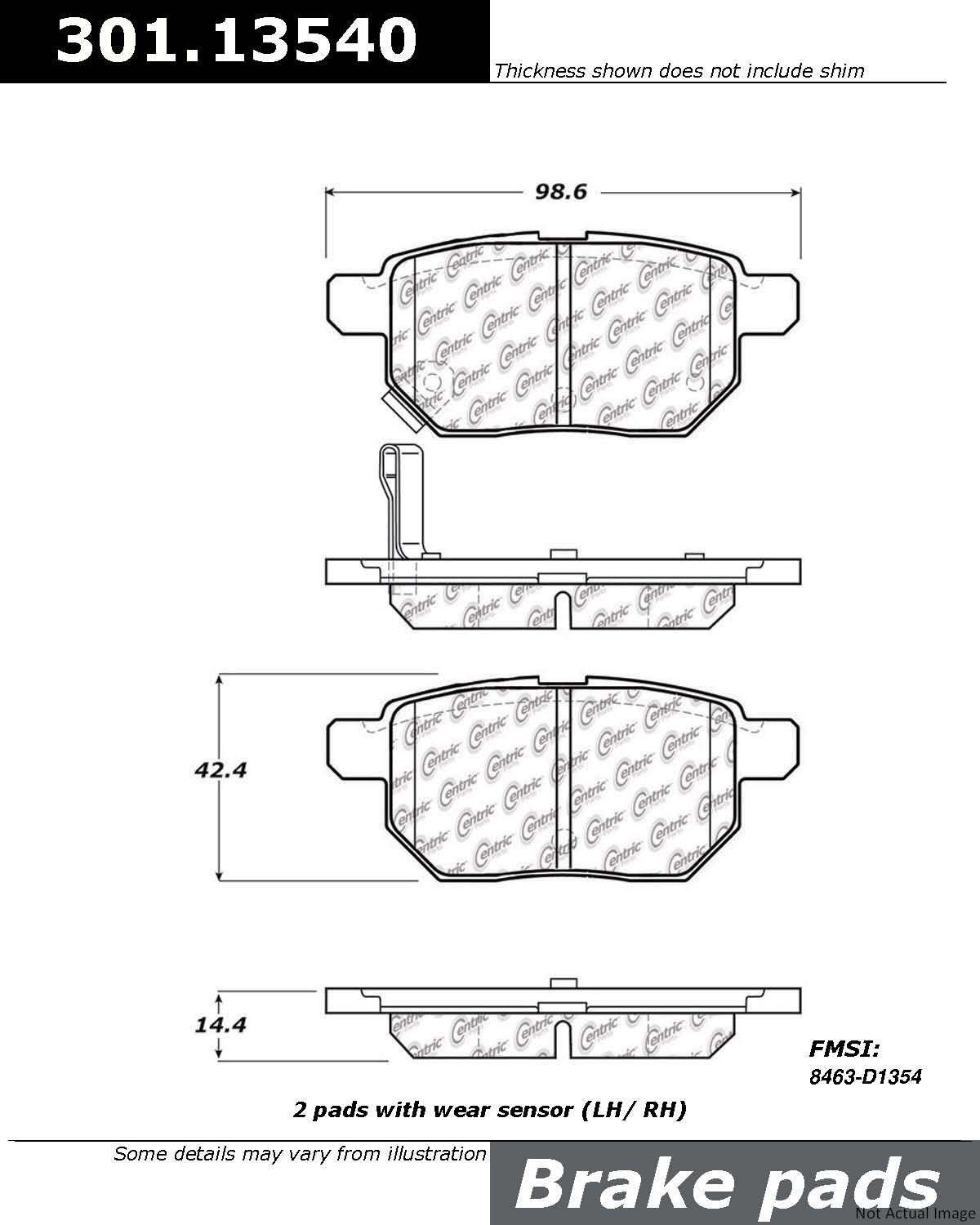 Front View of Rear Disc Brake Pad Set CENTRIC 301.13540