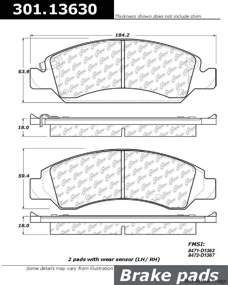 Front View of Front Disc Brake Pad Set CENTRIC 301.13630