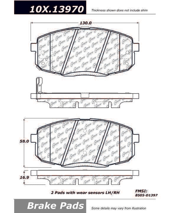 Front View of Front Disc Brake Pad Set CENTRIC 301.13970