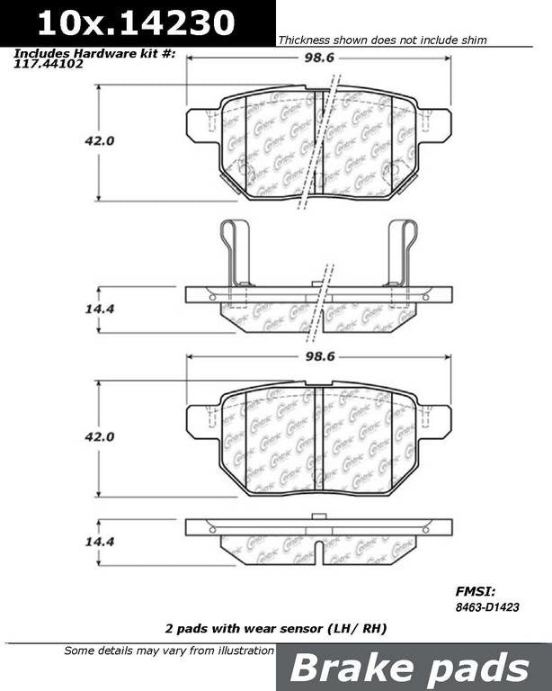 Front View of Rear Disc Brake Pad Set CENTRIC 301.14230