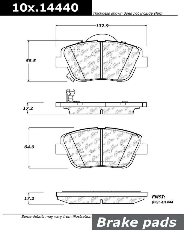 Front View of Front Disc Brake Pad Set CENTRIC 301.14440