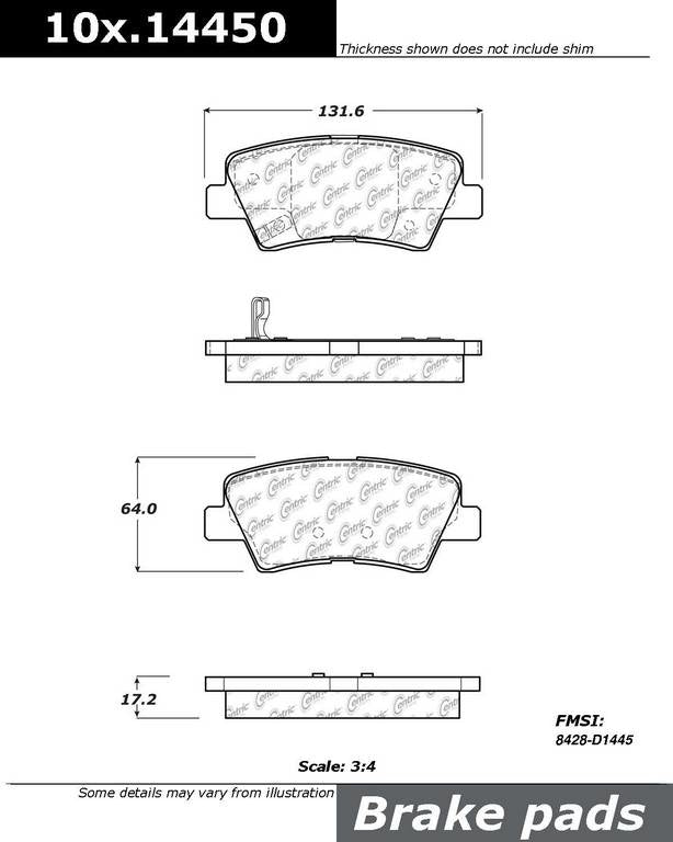 Front View of Rear Disc Brake Pad Set CENTRIC 301.14450