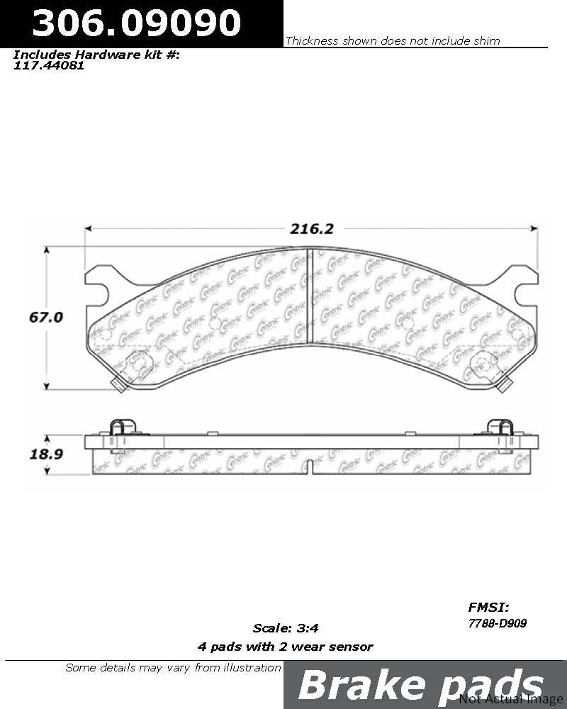 Front View of Rear Disc Brake Pad Set CENTRIC 306.09090