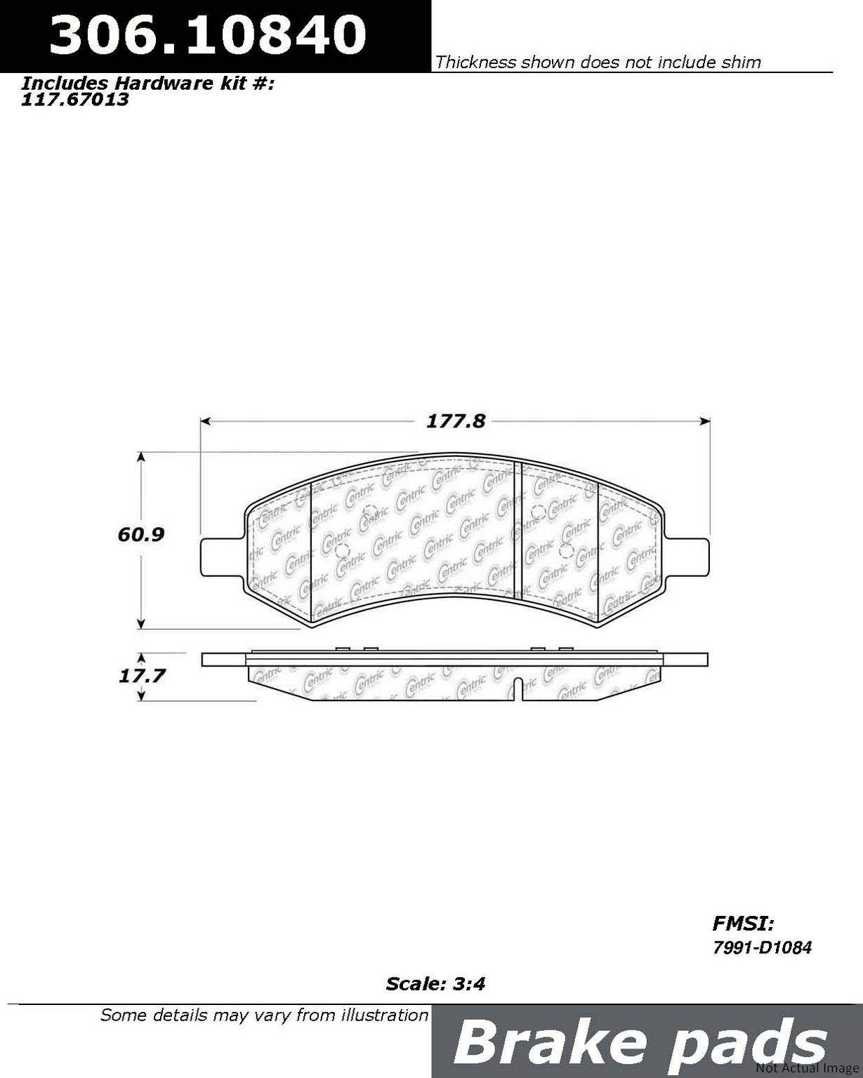 Front View of Front Disc Brake Pad Set CENTRIC 306.10840