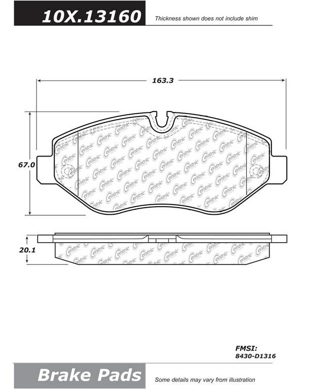 Front View of Front Disc Brake Pad Set CENTRIC 306.13160