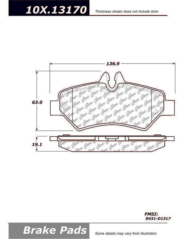 Front View of Rear Disc Brake Pad Set CENTRIC 306.13170