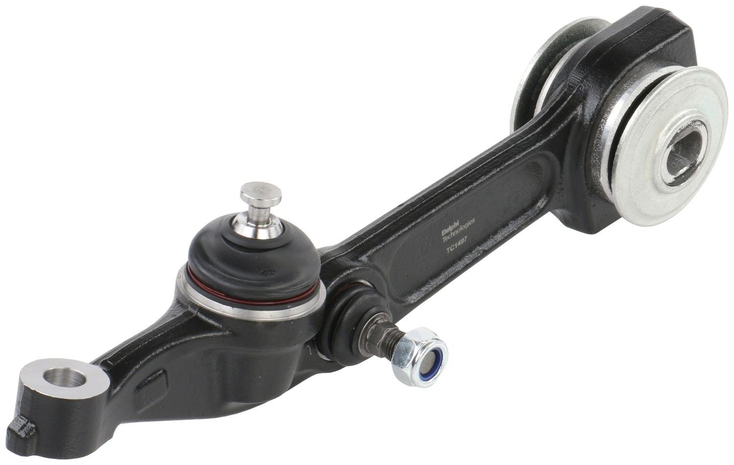 Angle View of Front Rear Right Suspension Control Arm and Ball Joint Assembly DELPHI TC1497