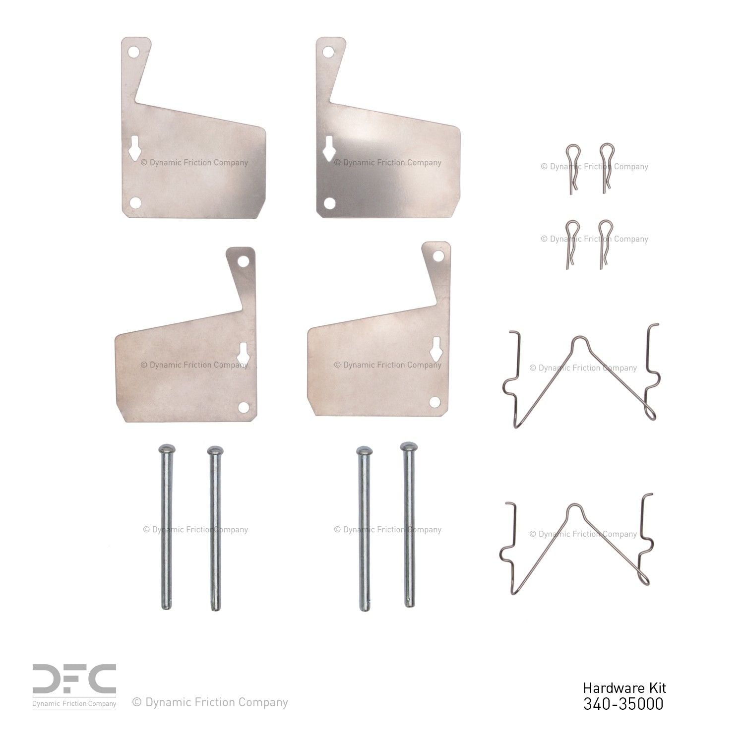 Top View of Front Disc Brake Hardware Kit DYNAMIC 340-35000