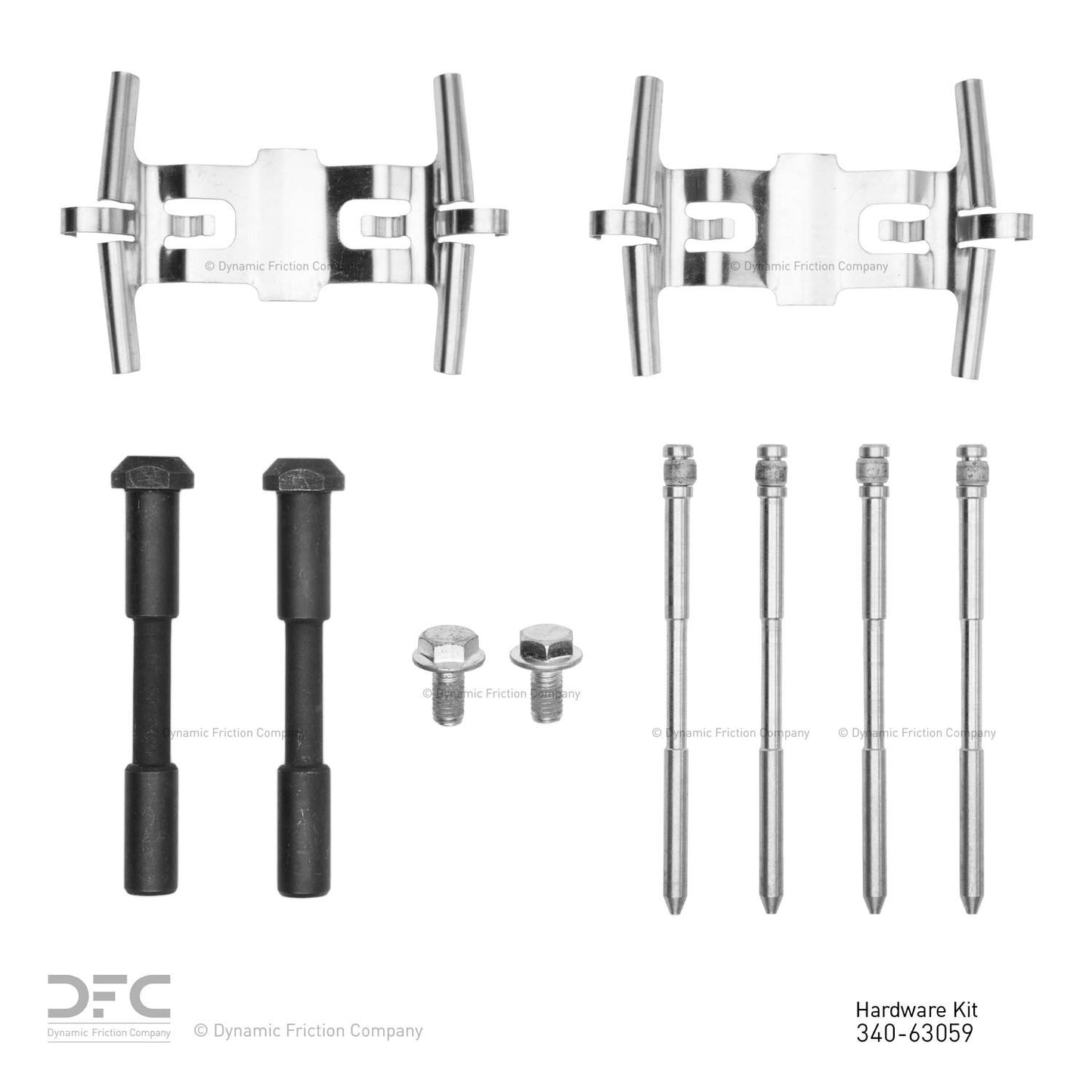 Top View of Front Disc Brake Hardware Kit DYNAMIC 340-63059