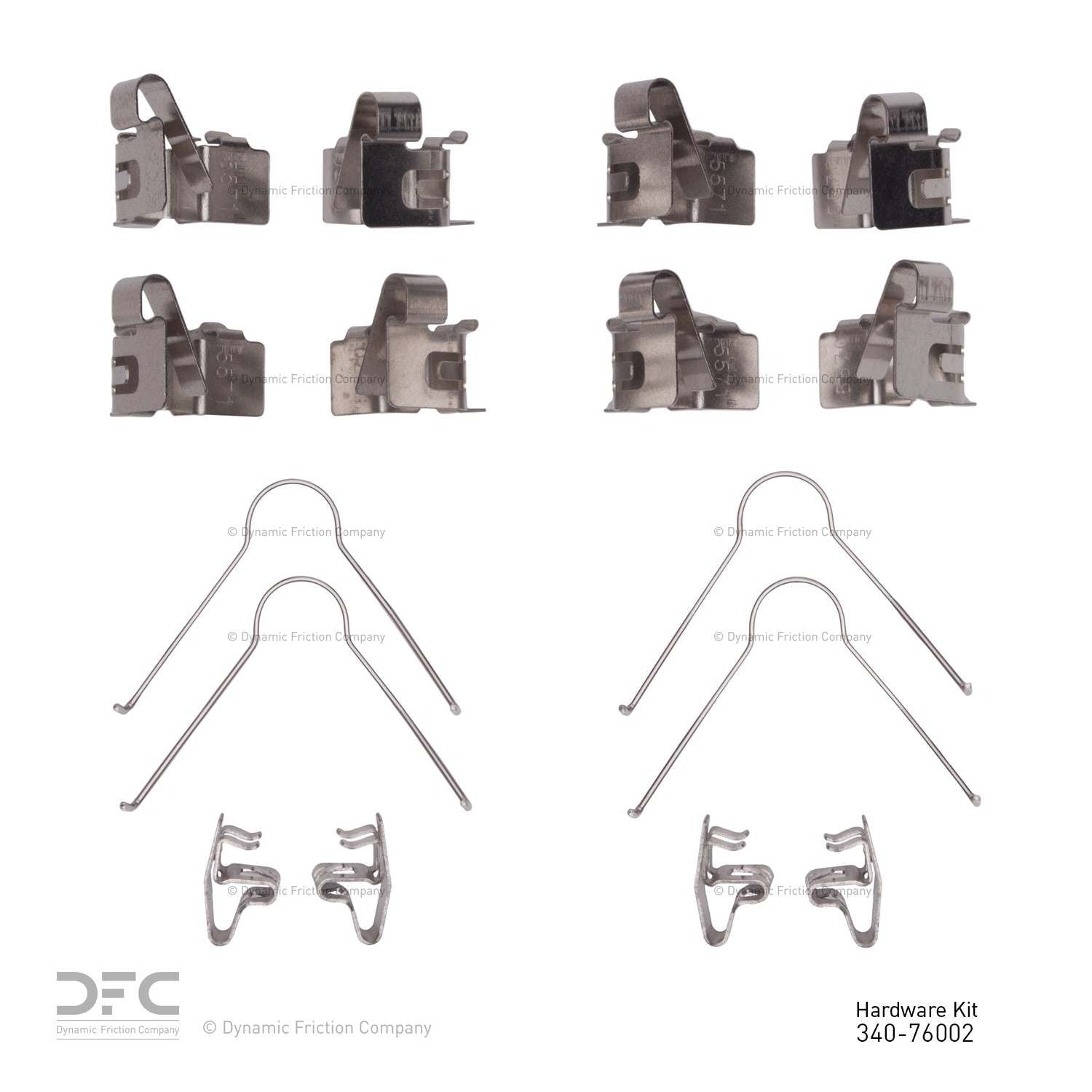 Top View of Front Disc Brake Hardware Kit DYNAMIC 340-76002