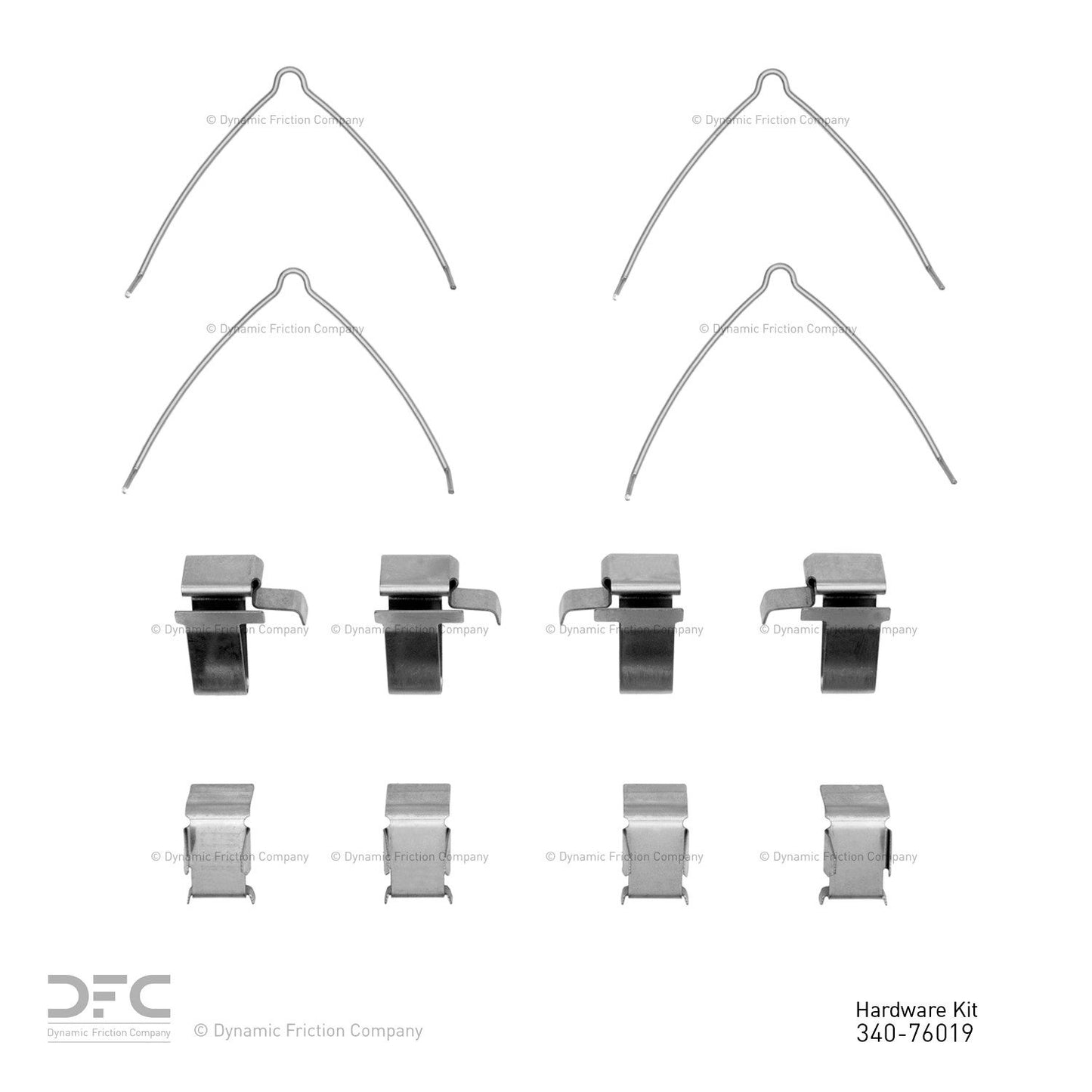 Top View of Front Disc Brake Hardware Kit DYNAMIC 340-76019