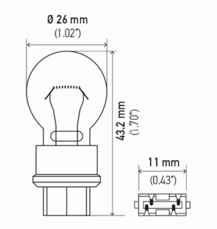 Front View of Center High Mount Stop Light Bulb HELLA 3157