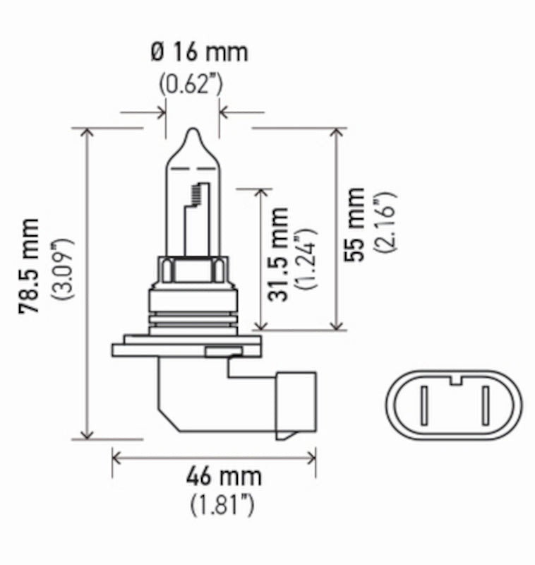 Front View of Daytime Running Light Bulb HELLA 9005