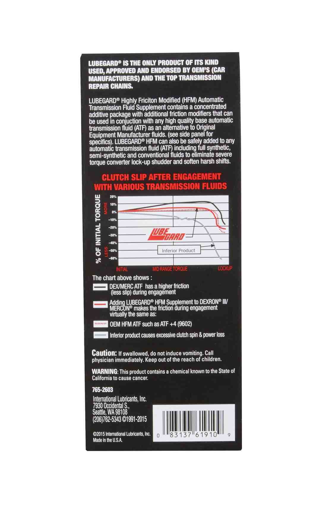 Back View of Transmission Fluid Additive LUBEGARD 61910