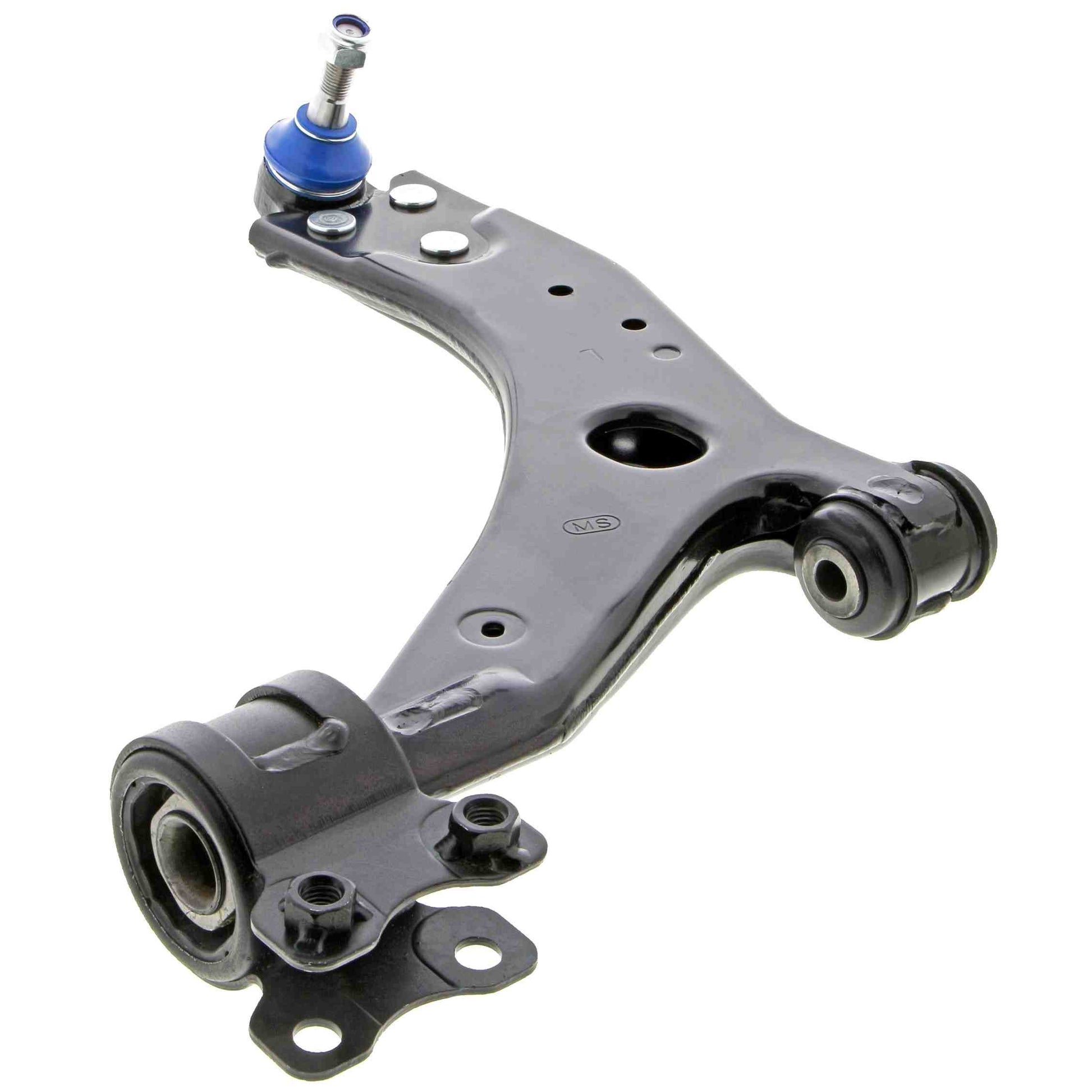 Angle View of Front Left Suspension Control Arm and Ball Joint Assembly MEVOTECH CMS10180