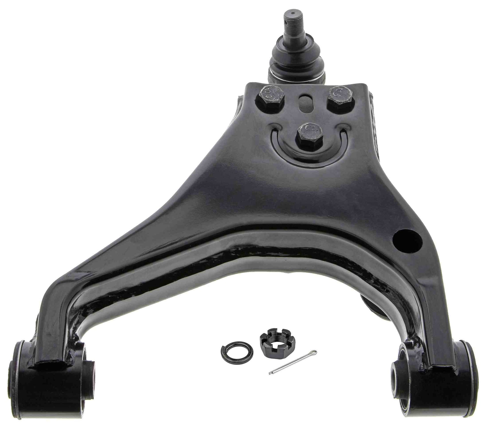 Front View of Front Left Suspension Control Arm and Ball Joint Assembly MEVOTECH CMS901187