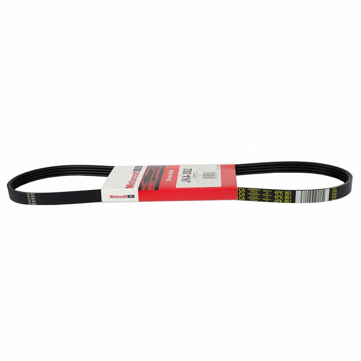 Angle View of Accessory Drive Belt MOTORCRAFT JK4382