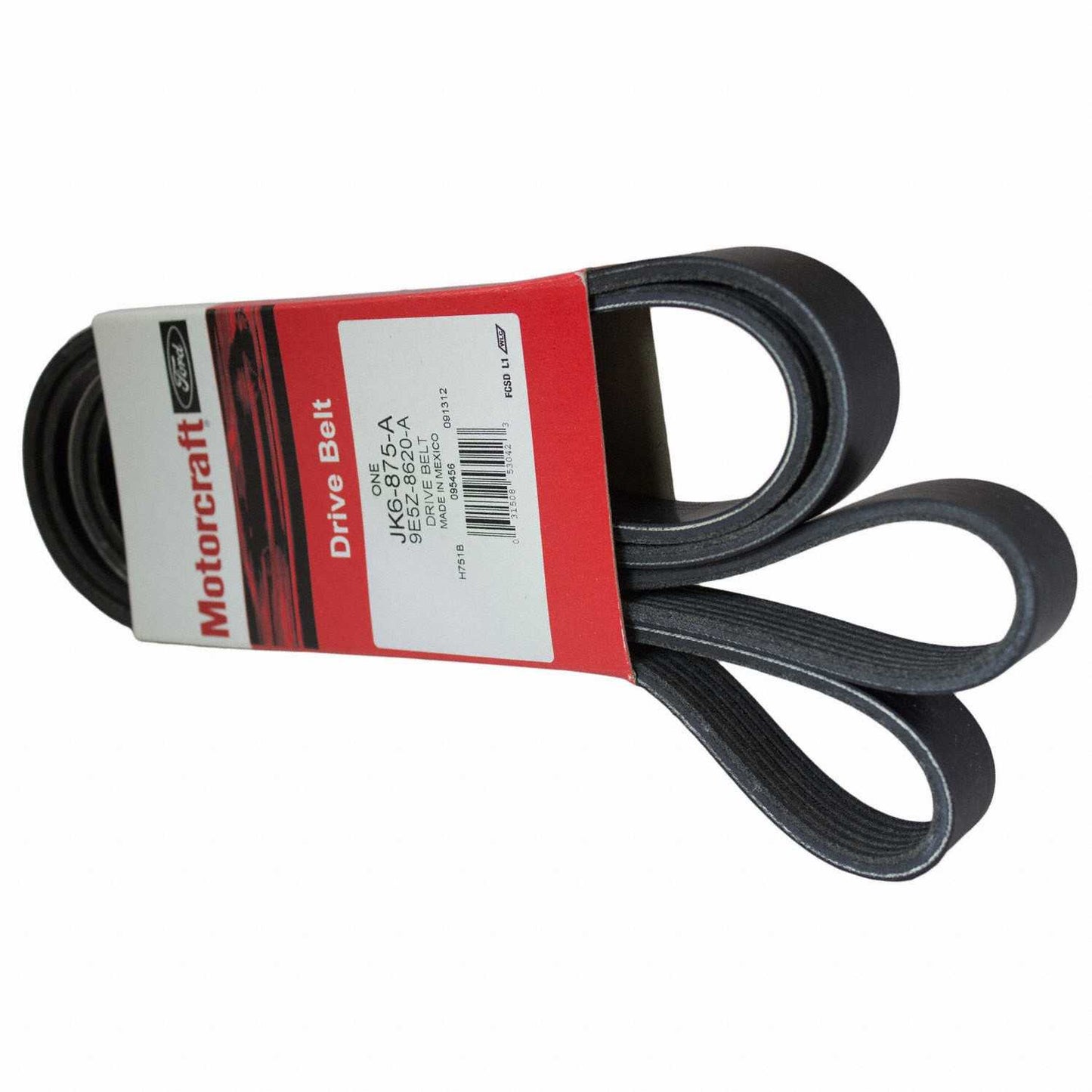 Front View of Accessory Drive Belt MOTORCRAFT JK6875A