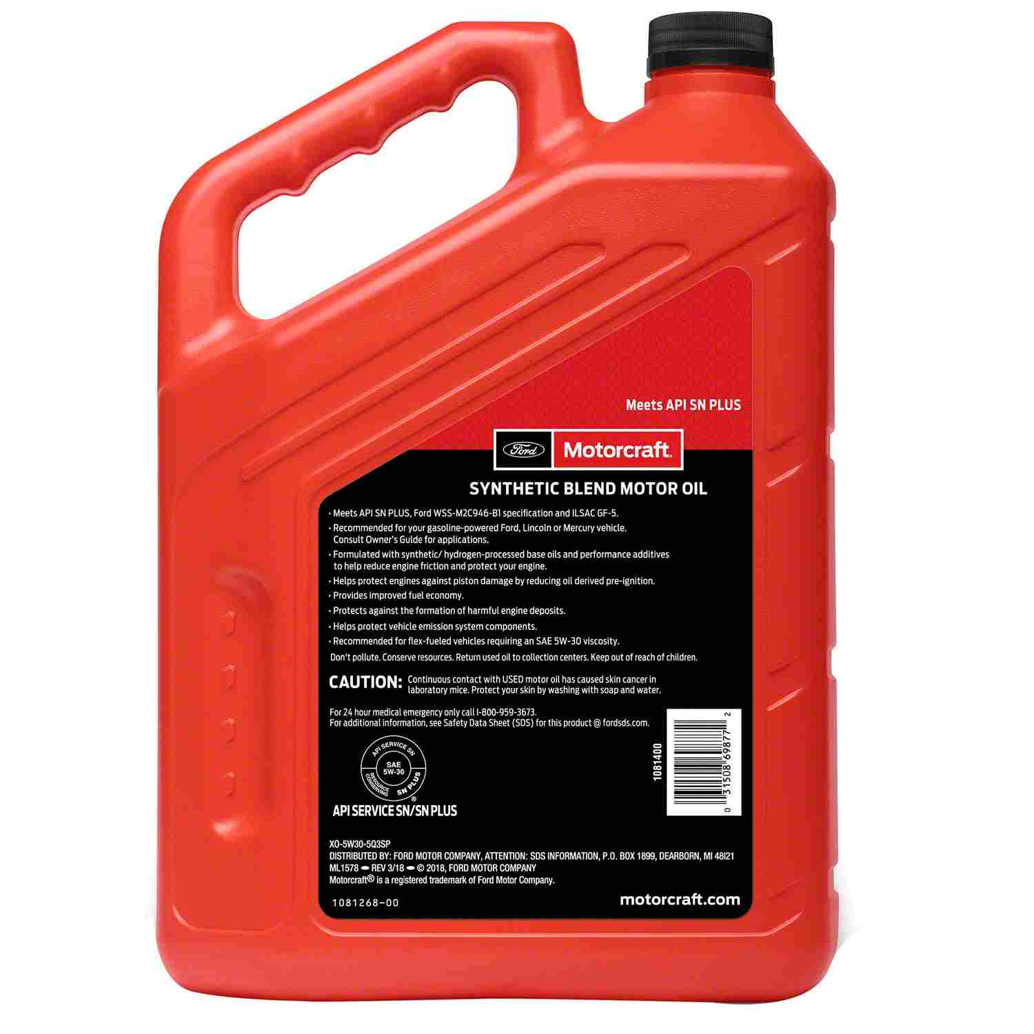 Back View of Engine Oil MOTORCRAFT XO5W305Q3SP