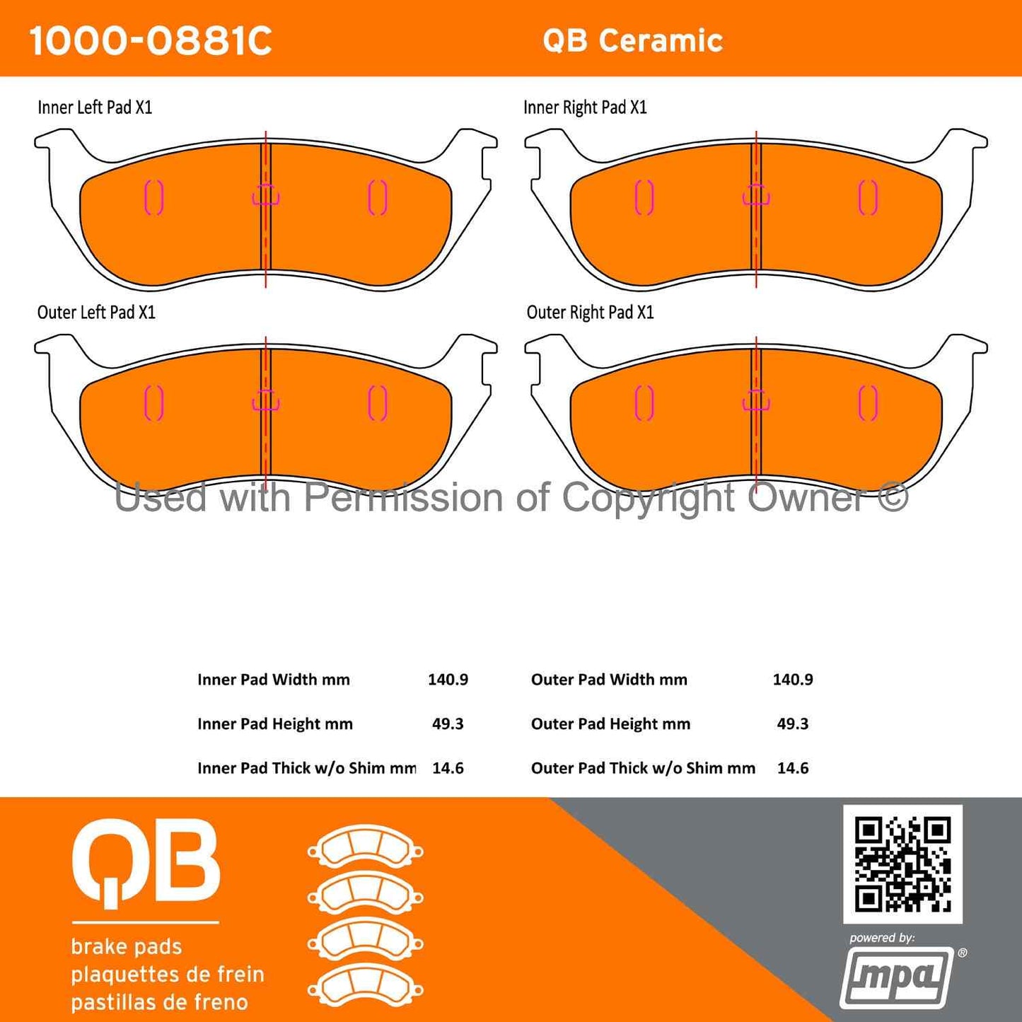 Other View of Rear Disc Brake Pad Set MPA 1000-0881C