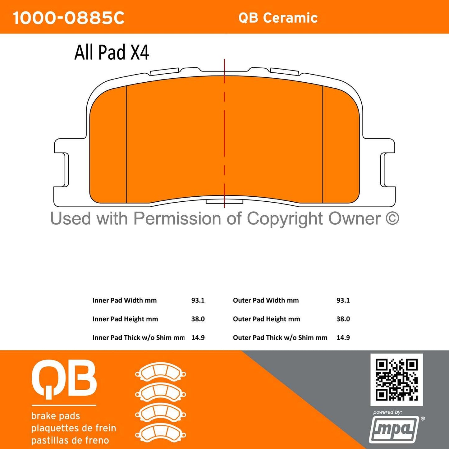 Other View of Rear Disc Brake Pad Set MPA 1000-0885C