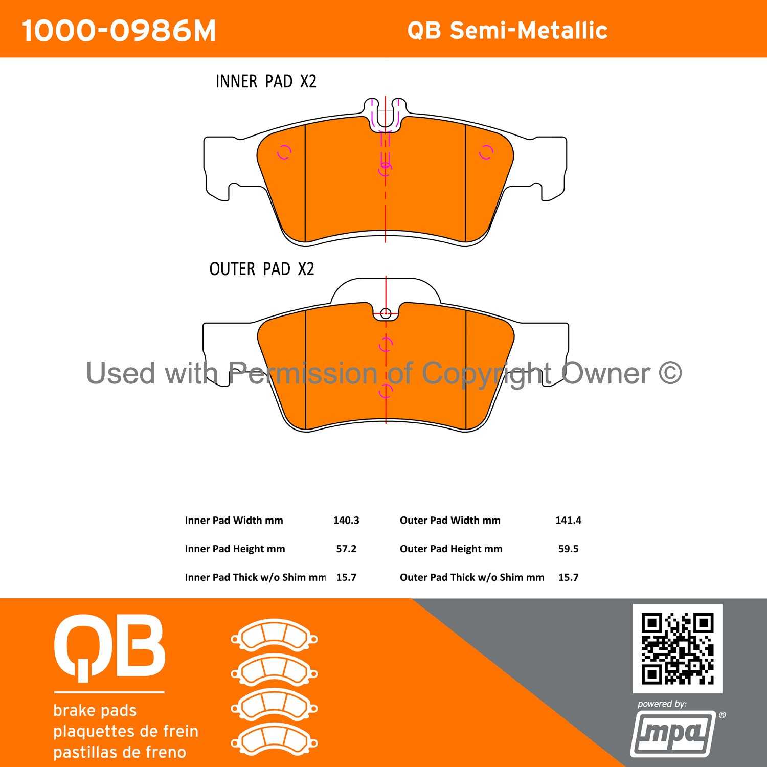 Other View of Rear Disc Brake Pad Set MPA 1000-0986M