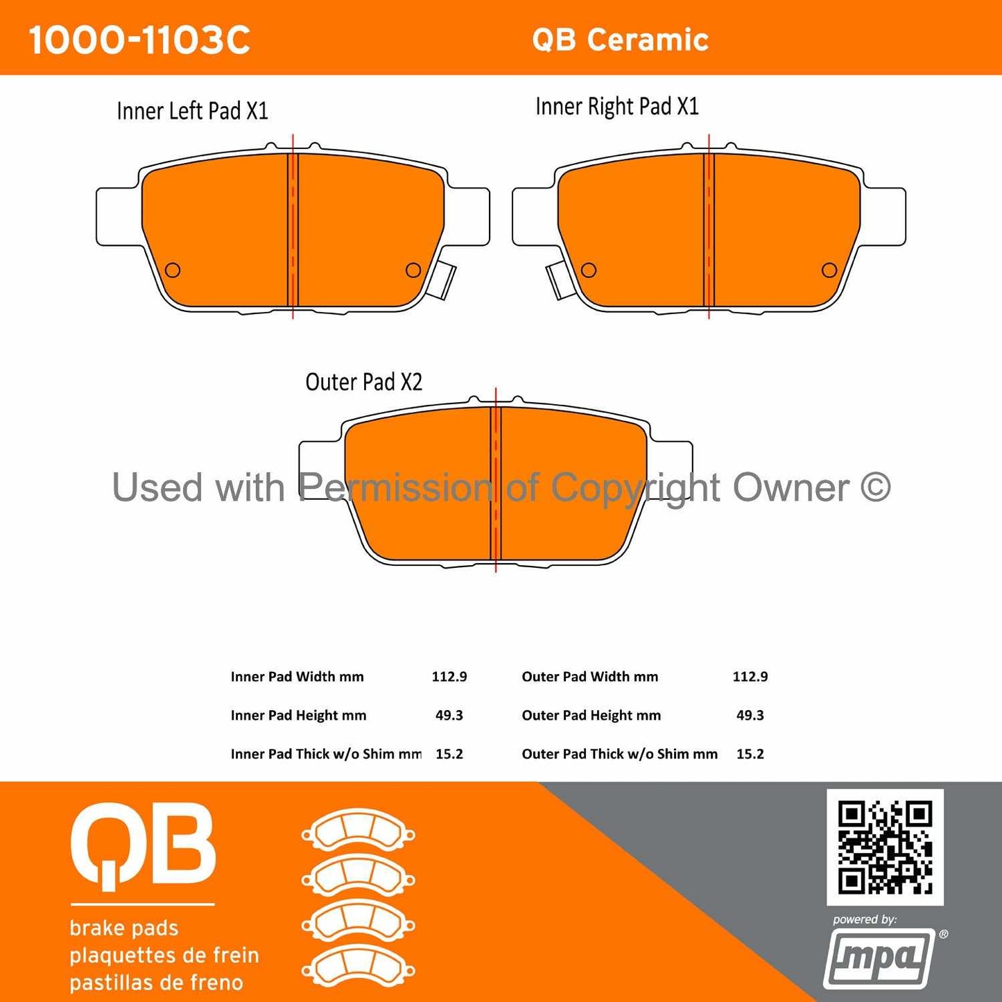 Other View of Rear Disc Brake Pad Set MPA 1000-1103C